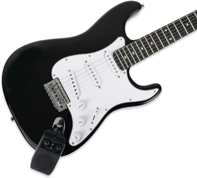 demusea Full size electric guitars kit package black color single tremolo bridge with 5W amp plug in charging amplifier portable travel amp set practice for beginner starter with strap gigbag bundle (BKST-30) - Image 2